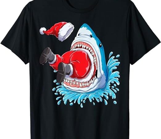 Shark eating santa claus christmas boys merry sharkmas xmas t-shirt