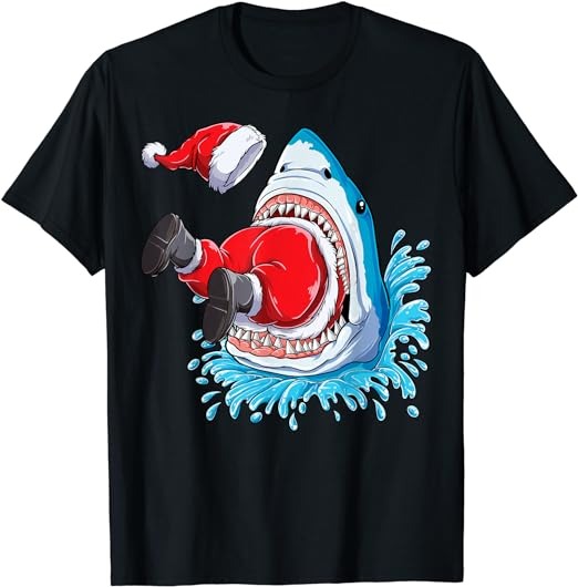 Shark Eating Santa Claus Christmas Boys Merry Sharkmas Xmas T-Shirt