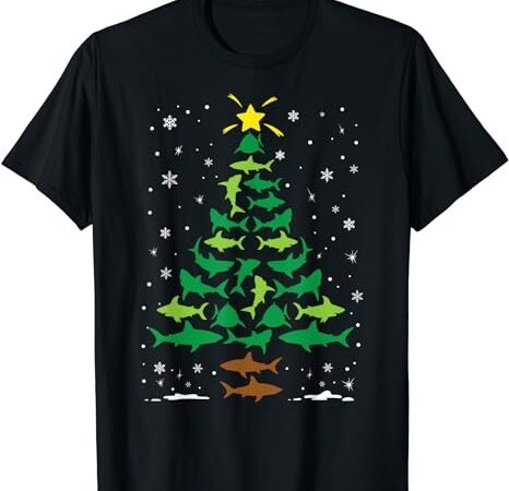 Shark ocean lovers holiday family matching christmas tree t-shirt