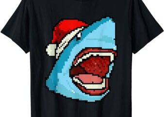 Shark Pixelated Christmas – Funny Shark Xmas T-Shirt