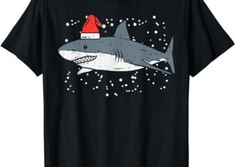 Shark Santa Hat Christmas Xmas Pajama Men Women Kids PJ T-Shirt