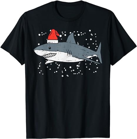 Shark Santa Hat Christmas Xmas Pajama Men Women Kids PJ T-Shirt