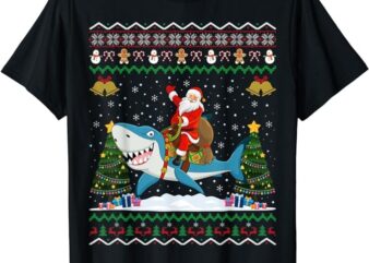 Shark Ugly Xmas Gift Santa Riding Shark Christmas T-Shirt