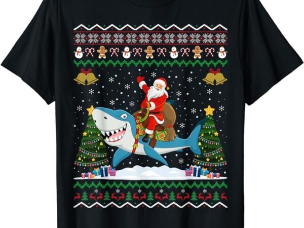 Shark ugly xmas gift santa riding shark christmas t-shirt