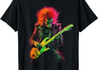 Skeleton Graphic Tee Playing Guitar Rock Band Halloween T-Shirt