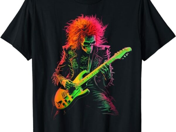 Skeleton graphic tee playing guitar rock band halloween t-shirt