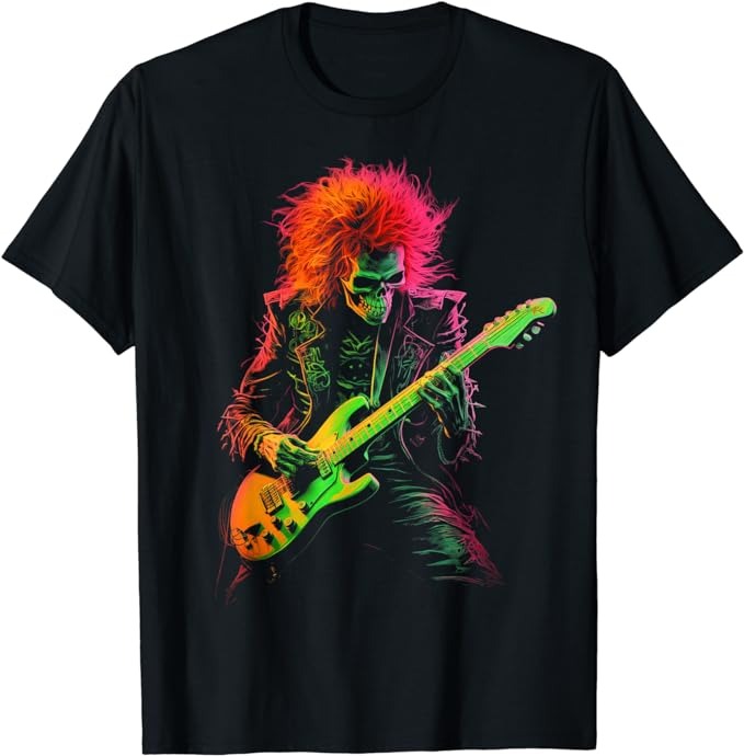 Skeleton Graphic Tee Playing Guitar Rock Band Halloween T-Shirt