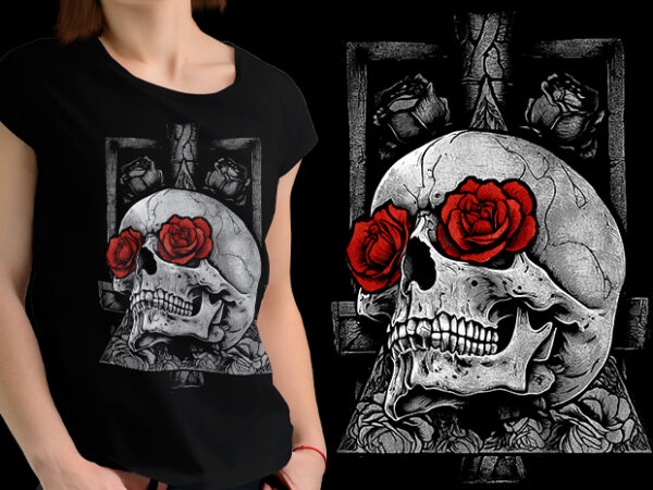 Skull rose t shirt template vector