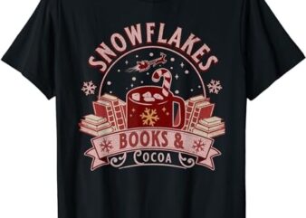 Snowflakes Retro Books & Cocoa Reading Books Santa Christmas T-Shirt