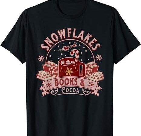Snowflakes retro books & cocoa reading books santa christmas t-shirt