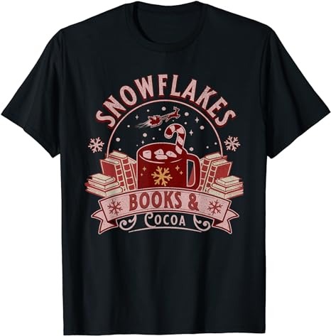 Snowflakes Retro Books & Cocoa Reading Books Santa Christmas T-Shirt