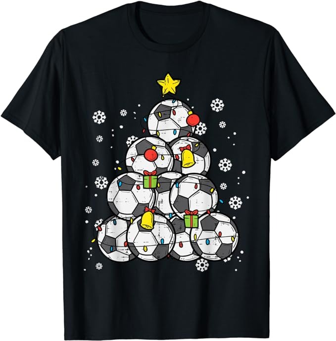 Soccer Christmas Tree Xmas Player Boys Girls Men Women Kids T-Shirt