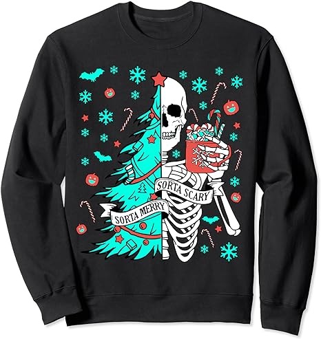 Sorta Merry Sorta Scary Funny Christmas Skeleton Tree Santa Sweatshirt