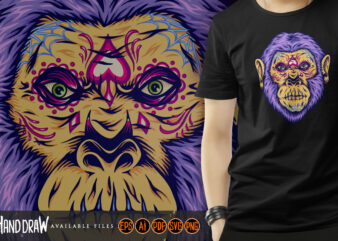 Spooky gorilla skull muerte style t shirt template vector