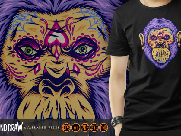 Spooky gorilla skull muerte style t shirt template vector