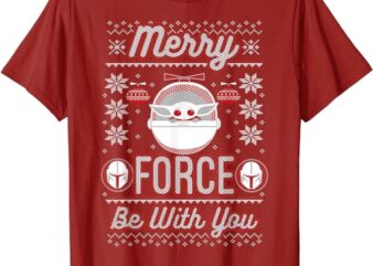 Star Wars The Mandalorian Christmas Merry Force Be With You T-Shirt