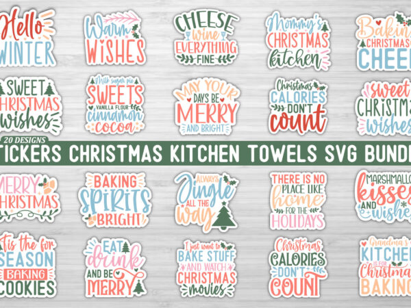 Stickers christmas kitchen towels svg bundle t shirt template vector