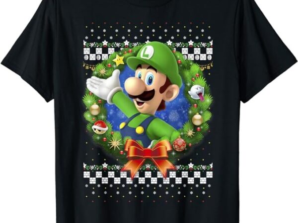 Super mario 3d luigi christmas wreath graphic t-shirt t-shirt