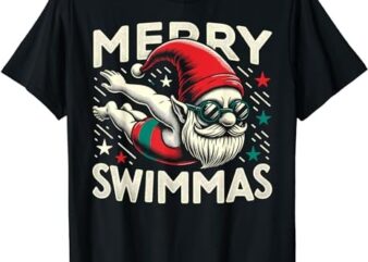 Swimming Gnome, Merry Swimmas, Swimmer Christmas T-Shirt