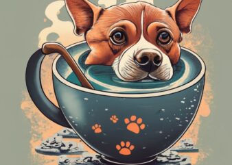 T-shirt design of a dog swimming in a Coffee cup PNG File
