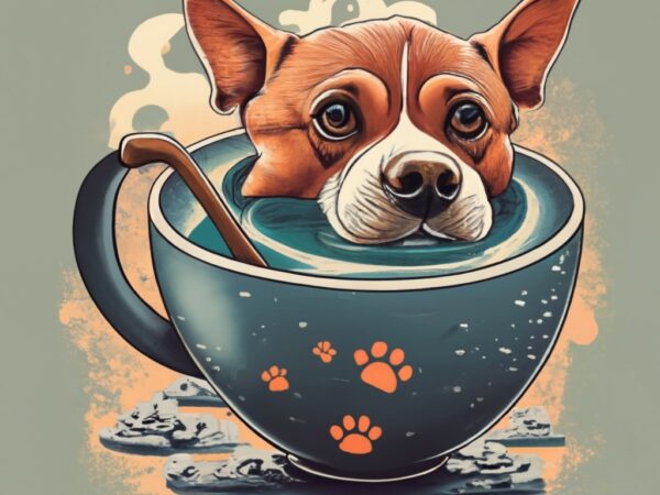 T-shirt design of a dog swimming in a coffee cup png file