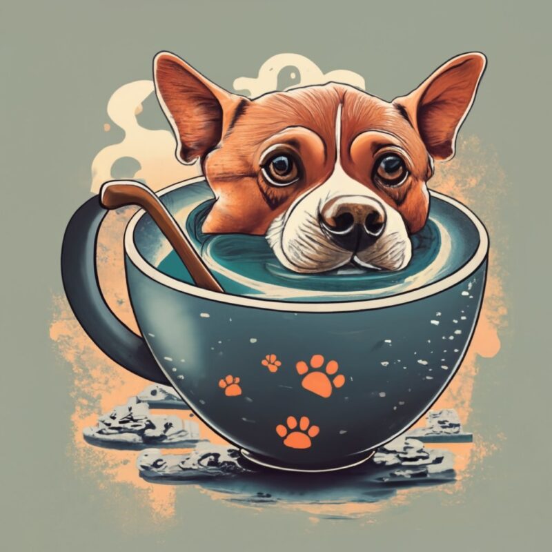 T-shirt design of a dog swimming in a Coffee cup PNG File