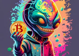 T-shirt design,Xenomorph HOLDING STOLE BITCOIN IN HAND, anime PNG File