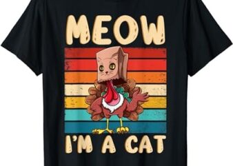 Thanksgiving Cat Funny Fake Cat Meow Thanksgiving Turkey T-Shirt
