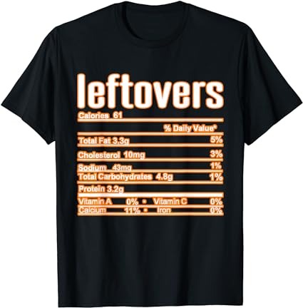 Thanksgiving christmas leftovers nutritional facts t-shirt