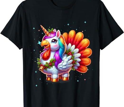 Thanksgiving cute unicorn turkey tee for girls kids toddler t-shirt png file