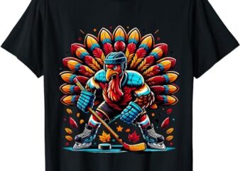 Thanksgiving Ice Hockey Turkey Playing Hockey Thankful T-Shirt