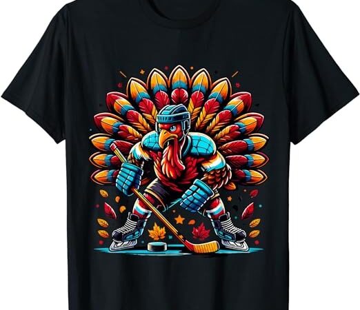 Thanksgiving ice hockey turkey playing hockey thankful t-shirt