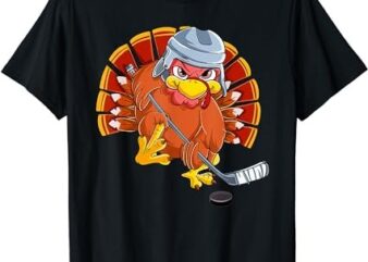 Thanksgiving Ice Hockey Turkey Playing Hockey Thankful T-Shirt