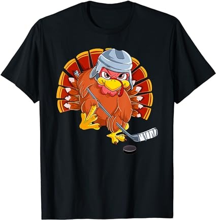 Thanksgiving ice hockey turkey playing hockey thankful t-shirt