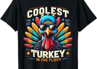 Thanksgiving Shirt For Boys Kids Coolest Turkey In The Flock T-Shirt png file