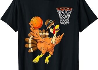 Thanksgiving Turkey Basketball Player Funny Boys Girls Kids T-Shirt