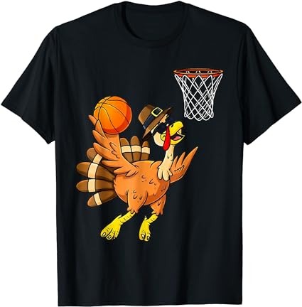 Thanksgiving turkey basketball player funny boys girls kids t-shirt