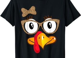 Thanksgiving Turkey Face Leopard Sunglasses Women Girls T-Shirt