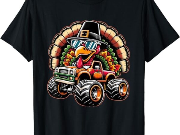 Thanksgiving turkey riding monster truck boys kids t-shirt