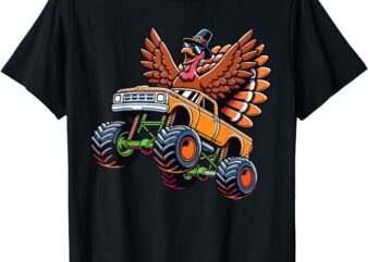 Thanksgiving Turkey Riding Monster Truck Toddler Boys Kids T-Shirt PNG File