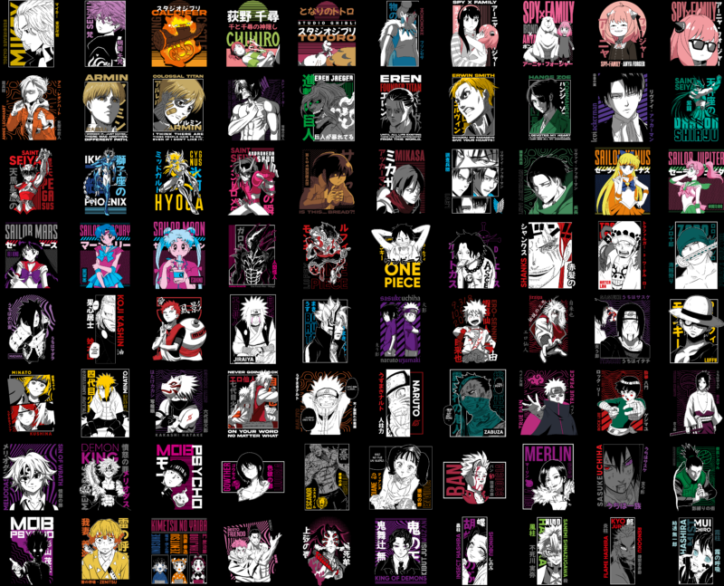 246 Anime Design Bundle Collection | T-Shirt Pod Designs | Streetwear T-Shirt Design Bundle | DTG | DTF and Sublimation Print