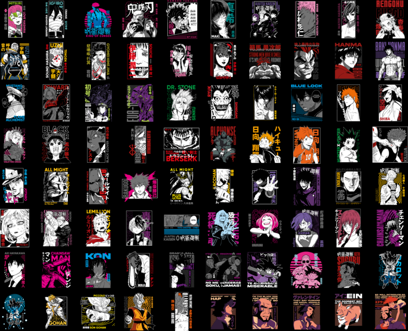 246 Anime Design Bundle Collection | T-Shirt Pod Designs | Streetwear T-Shirt Design Bundle | DTG | DTF and Sublimation Print