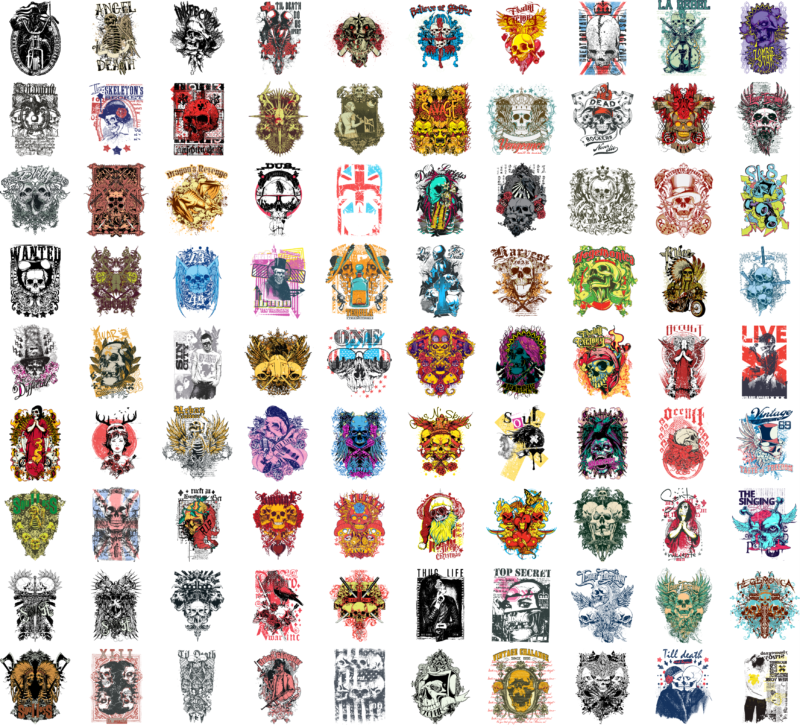 Skeleton T-Shirt Designs Bundle | Skull Streetwear Designs | Skeleton Vintage T-Shirt Designs | Skull Retro T-Shirt Designs | DTF | DTG