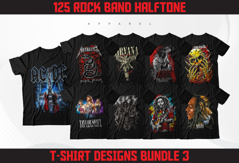 125 Rock Band Halftone T-Shirt Designs | Rock Metal Band Designs ...