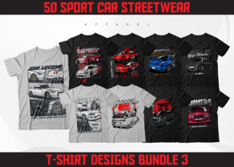 Sport Car T-Shirt Designs Bundle 3 | Sport Car Poster Designs | JDM Designs | T-Shirt Pod Designs | Sport Car Streetwear Designs | Dtg | Dtf