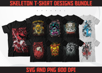 Skeleton T-Shirt Designs Bundle | Skull Streetwear Designs | Skeleton Vintage T-Shirt Designs | Skull Retro T-Shirt Designs | DTF | DTG