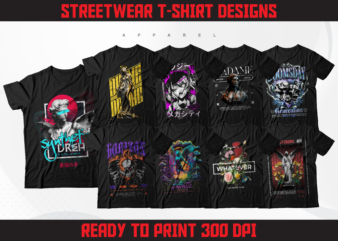 Urban streetwear designs | anime t-shirt designs | streetwear designs bundle | street culture designs | graphics shirt | dtf | dtg