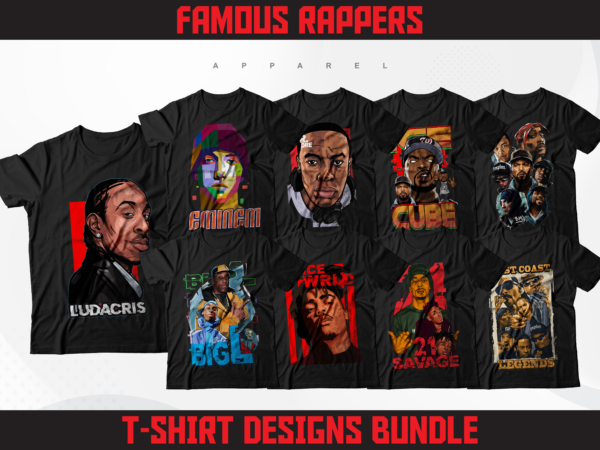 94 famous rappers t-shirt designs | hip-hop artist t-shirt design | streetwear design | sublimation design | screen printing | digital files