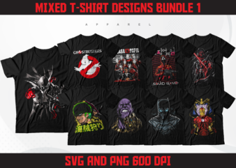 Mixed T-Shirt Designs Bundle 1 | Anime Designs Bundle | Streetwear Designs | T-Shirt Designs PNG Bundle | Super Hero Designs | DTF | DTG