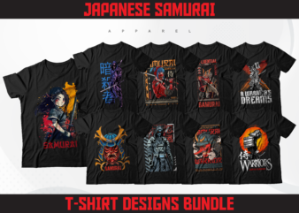 72 Japanese Samurai T-Shirt Designs Bundle | Japanese Streetwear Designs | T-Shirt Designs Bundle | Japanese Urban Ninja Designs | DTF | DTG